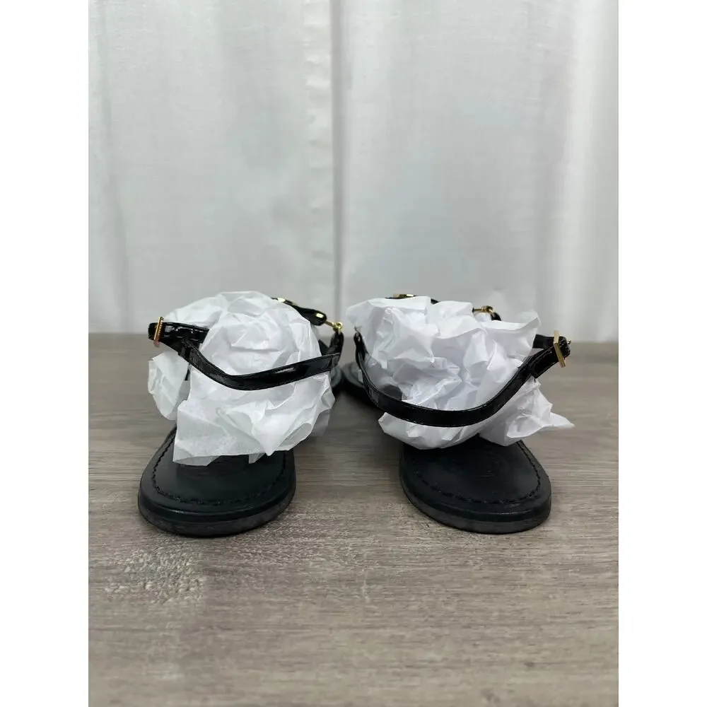Tory Burch Black Patent Leather Ali Thong Sandal Sz.10
